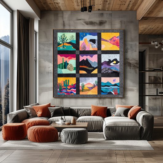 Schwarzes Gerahmtes Wüstenkunstgitter - pulsierend Poster