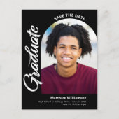 Schwarzes Gerettet Datum Abschluss Foto-Arch Einladungspostkarte (Vorderseite)