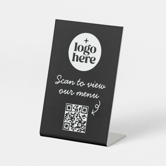 Schwarzes Geschäft-Logo-Menü-QR-Code Sockelschild (Vorderseite)
