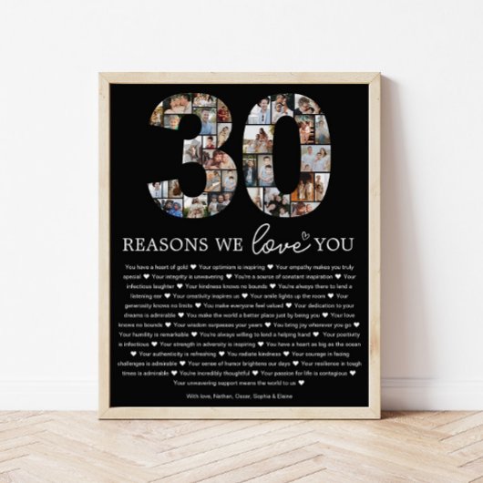 Schwarzes Geschenk "30 Gründe warum wir dich liebe Poster