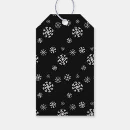 Schwarzes Geschenk-Tag mit Schneefall-Muster Geschenkanhänger