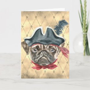 Schwarzes Gesicht Pug Pirat Grußkarte Karte