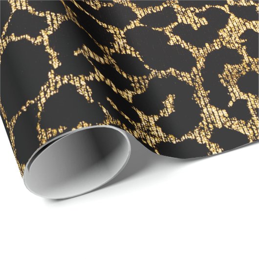 Schwarzes Gewebe mit metallisch goldgelbem Leopard Geschenkpapier (Rolleneckpunkt)