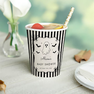 Schwarzes Gingham-Geist Halloween Pappbecher