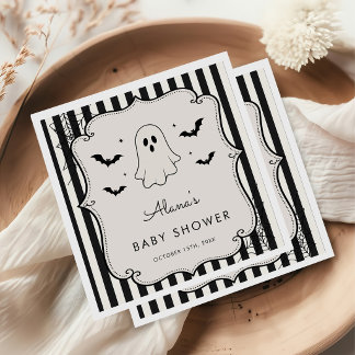 Schwarzes Gingham-Geist Halloween Serviette