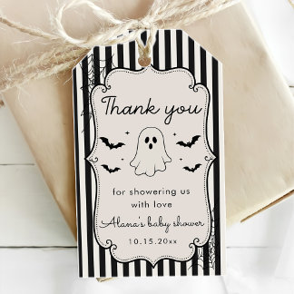 Schwarzes Gingham-Gespenst Halloween Geschenkanhänger