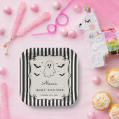 Schwarzes Gingham-Gespenst Halloween Pappteller (Party)