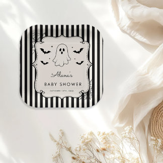 Schwarzes Gingham-Gespenst Halloween Pappteller