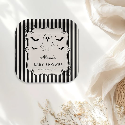 Schwarzes Gingham-Gespenst Halloween Pappteller
