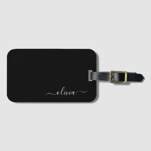 Schwarzes, girly, monogramm Namensschriftzug moder Gepäckanhänger