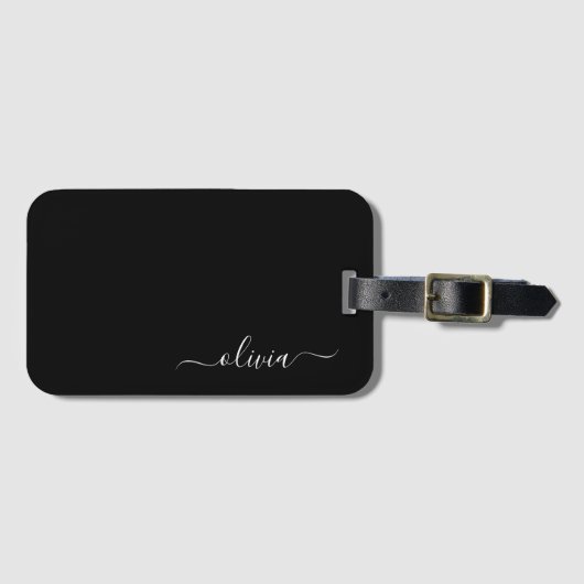 Schwarzes, girly, monogramm Namensschriftzug moder Gepäckanhänger (Vorderseite (Horizontal))