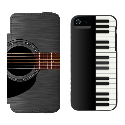 Schwarzes Gitarren-Klavier kombiniert Incipio iPhone Geldbeutel-Hülle (Seite an Seite)