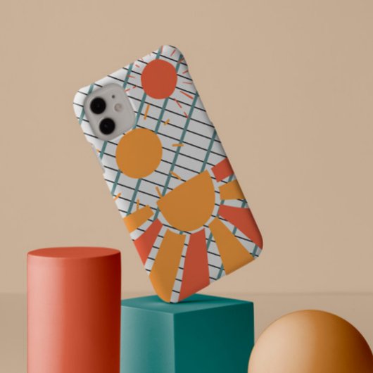 Schwarzes Gitter Retro Rot orangefarbener Sonnenun Case-Mate iPhone Hülle