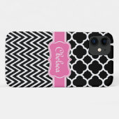 Schwarzes Gitter / Zickzack Muster rosa Name Case-Mate iPhone Hülle (Rückseite (Horizontal))