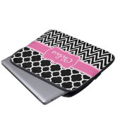 Schwarzes Gitter / Zickzack Muster rosa Name Laptopschutzhülle (Vorne Knopf)