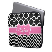Schwarzes Gitter / Zickzack Muster rosa Name Laptopschutzhülle (Vorderseite Links)