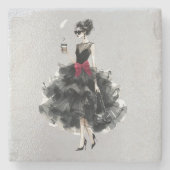 Schwarzes Glam Gown, Red Bow, Shades Steinuntersetzer (Vorderseite)