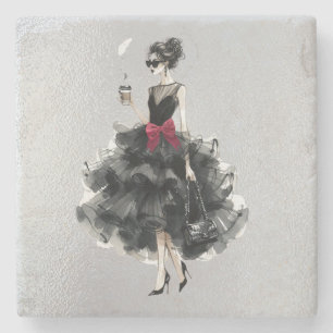 Schwarzes Glam Gown, Red Bow, Shades Steinuntersetzer