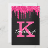 Schwarzes Glam Hot Pink Glitzer Tropfen Kinderdusc Einladung (Rückseite)