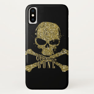 Schwarzes Glam zum Knochen-Gold-Glitzer-Schädel Case-Mate iPhone Hülle