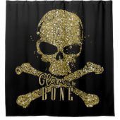 Schwarzes Glam zum Knochen-Gold-Glitzer-Schädel Duschvorhang (Vorderseite)
