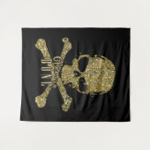 Schwarzes Glam zum Knochen-Gold-Glitzer-Schädel Wandteppich (Vorderseite (Horizontal))