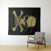Schwarzes Glam zum Knochen-Gold-Glitzer-Schädel Wandteppich (Beispiel (Horizontal))