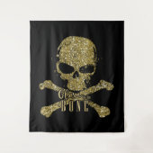 Schwarzes Glam zum Knochen-Gold-Glitzer-Schädel Wandteppich (Vorderseite)