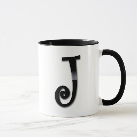 Schwarzes Glanz-Monogramm - J Tasse (Rechts)