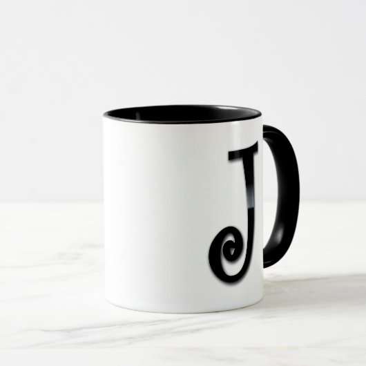Schwarzes Glanz-Monogramm - J Tasse (VorderseiteRechts)
