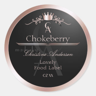Schwarzes glänzendes Produktlabel Roségoldrahmen M Runder Aufkleber