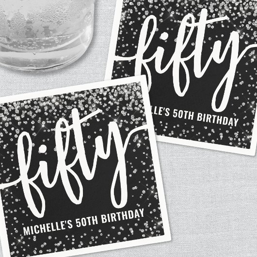 Schwarzes Glitter 50. Geburtstag Serviette