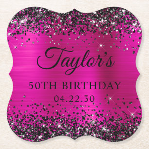 Schwarzes Glitter Hot Pink Folie 50. Geburtstag Untersetzer
