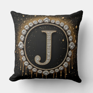 Schwarzes Glitter-Monogramm Buchstabe J Logo Schmu Kissen