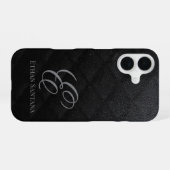 Schwarzes Glitter-Monogramm iPhone 16 Hülle (Rückseite (Horizontal))