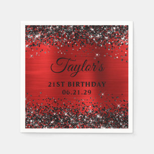 Schwarzes Glitter-Rot-Folie 21. Geburtstag Serviette