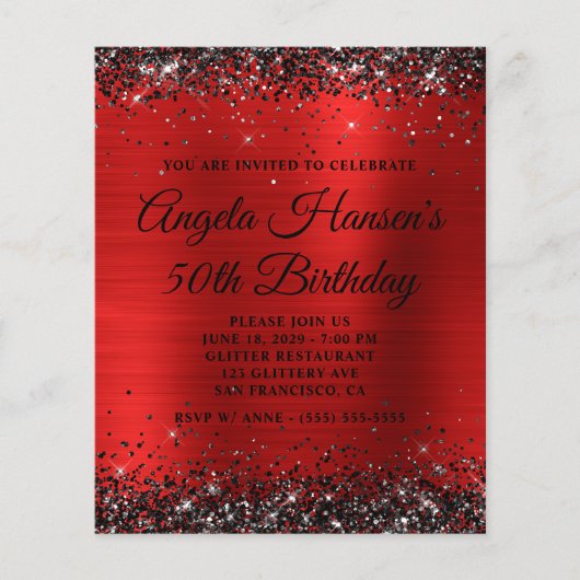 Schwarzes Glitter Roter Folien-Monogramm 50. Gebur Flyer (Vorne)