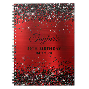 Schwarzes Glitter-Rotes Folien-50.-Geburtstags-Gäs Notizblock