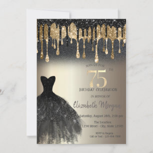 Schwarzes Glitter-Tropfen Kleid Gold 75. Einladung