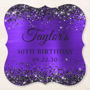 Schwarzes Glitter-Violett-Folie 50. Geburtstag Untersetzer