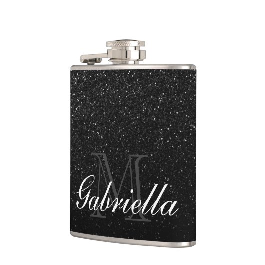 Schwarzes Glitzer-Monogramm Flachmann (Links)