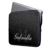 Schwarzes Glitzer-Monogramm Laptopschutzhülle (Vorderseite Links)