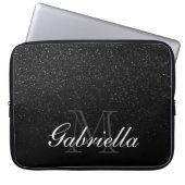 Schwarzes Glitzer-Monogramm Laptopschutzhülle (Vorderseite)