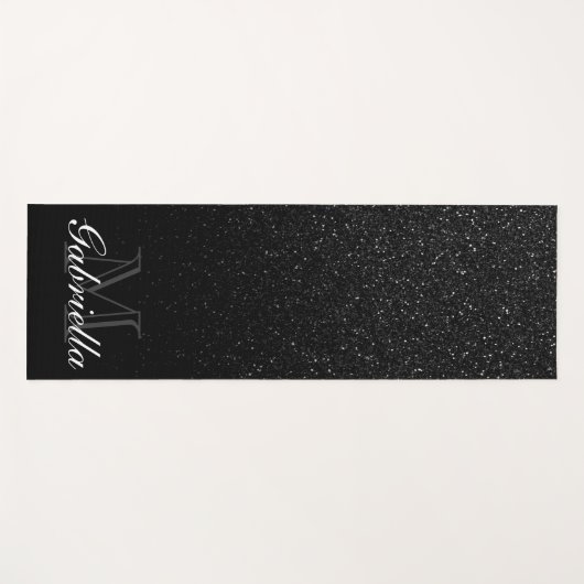 Schwarzes Glitzer-Monogramm Yogamatte (Vorderseite (Horizontal))