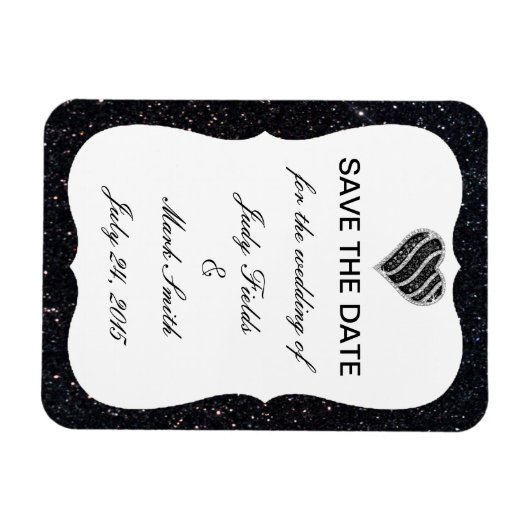 Schwarzes Glitzer Schwarzes Herz speichern Datum M Magnet (Horizontal)
