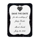 Schwarzes Glitzer Schwarzes Herz speichern Datum M Magnet (Vertikal)