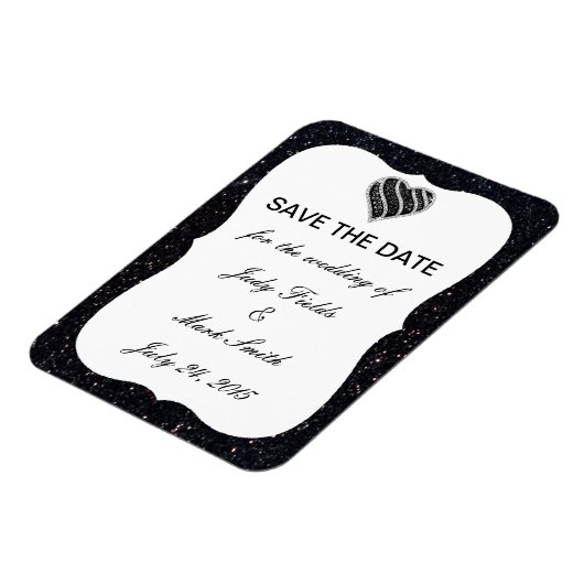 Schwarzes Glitzer Schwarzes Herz speichern Datum M Magnet (Linke Seite)