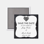 Schwarzes Glitzer Schwarzes Herz speichern Datum M Magnet (Vorderseite/Rückseite)