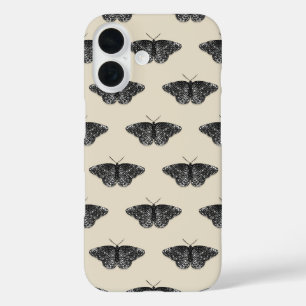 Schwarzes glitzerndes Schmetterlingsmuster auf Cre iPhone 16 Hülle