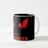 Schwarzes Glück Halloween Beängstigend Staring Red Zweifarbige Tasse (VorderseiteRechts)